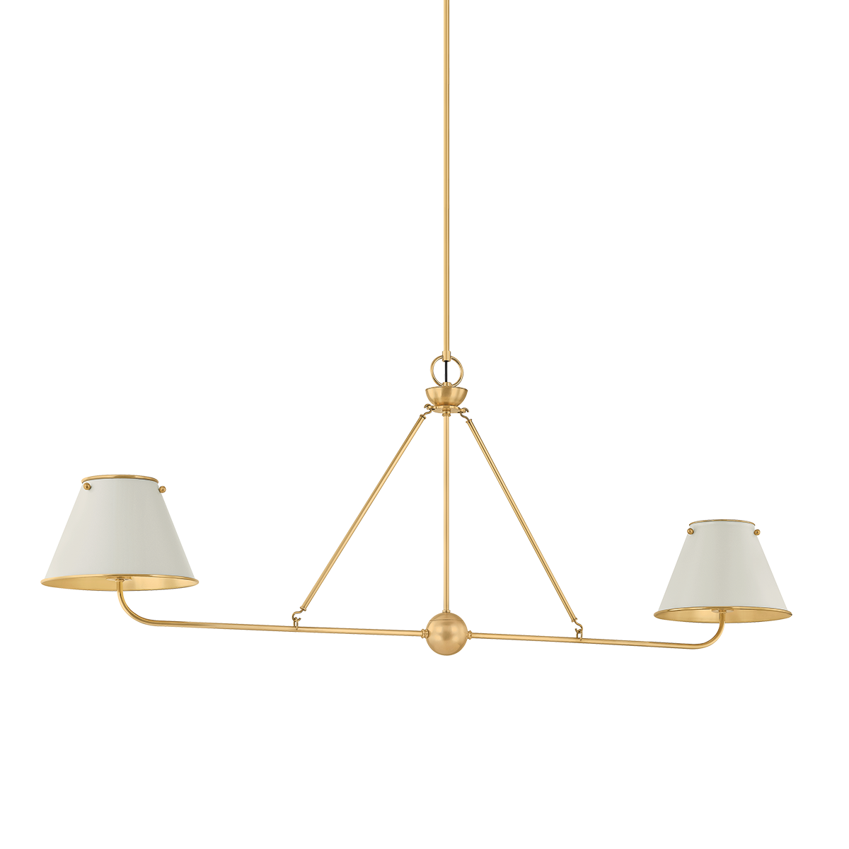 Burghley Linear in aged brass — a Hudson Valley linear for dining rooms, kitchen islands, and long consoles at Laurie Yapp Home.