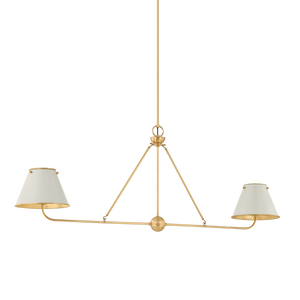 Burghley Linear in aged brass shown from a second angle to highlight the extended frame and shade array.