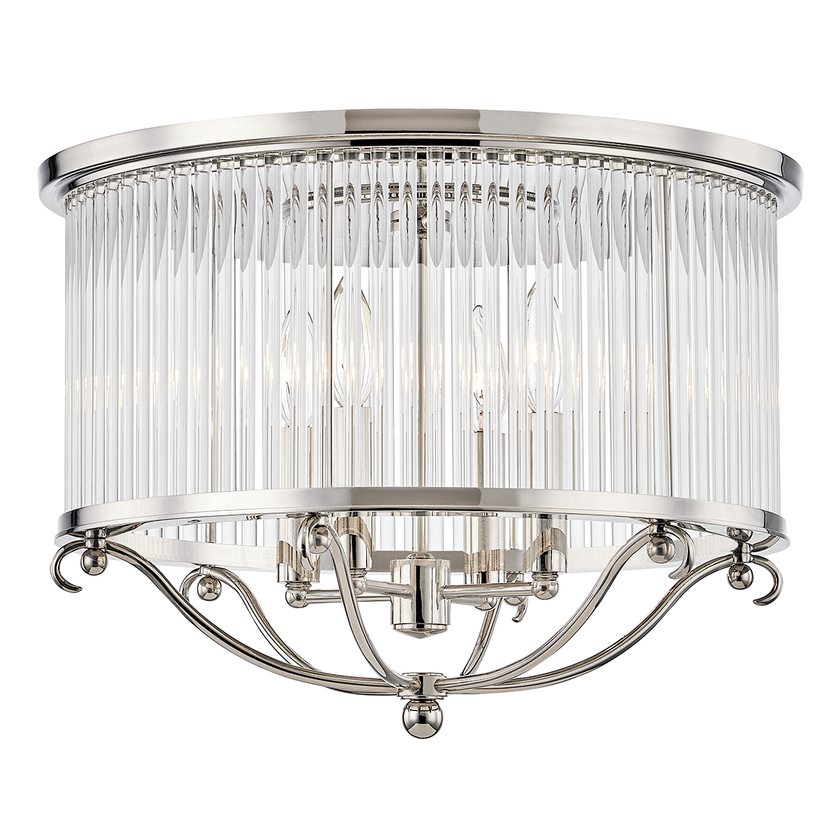 Glass No.1 Semi Flush in polished nickel shown from a second angle to highlight the shade profile and mounting canopy.
