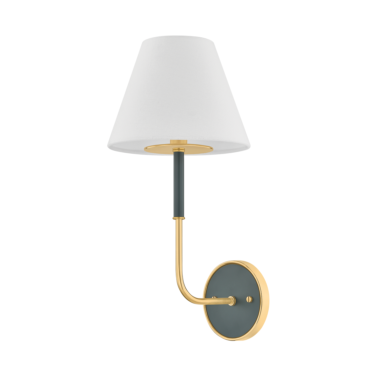 Wedgewood Wall Sconce 8" in aged brass shown from a second angle to highlight the arm curve and shade silhouette.