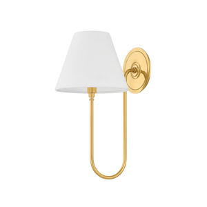 Hawthorne Wall Sconce in aged brass — a Hudson Valley wall sconce for bathrooms, hallways, and living rooms at Laurie Yapp Home.