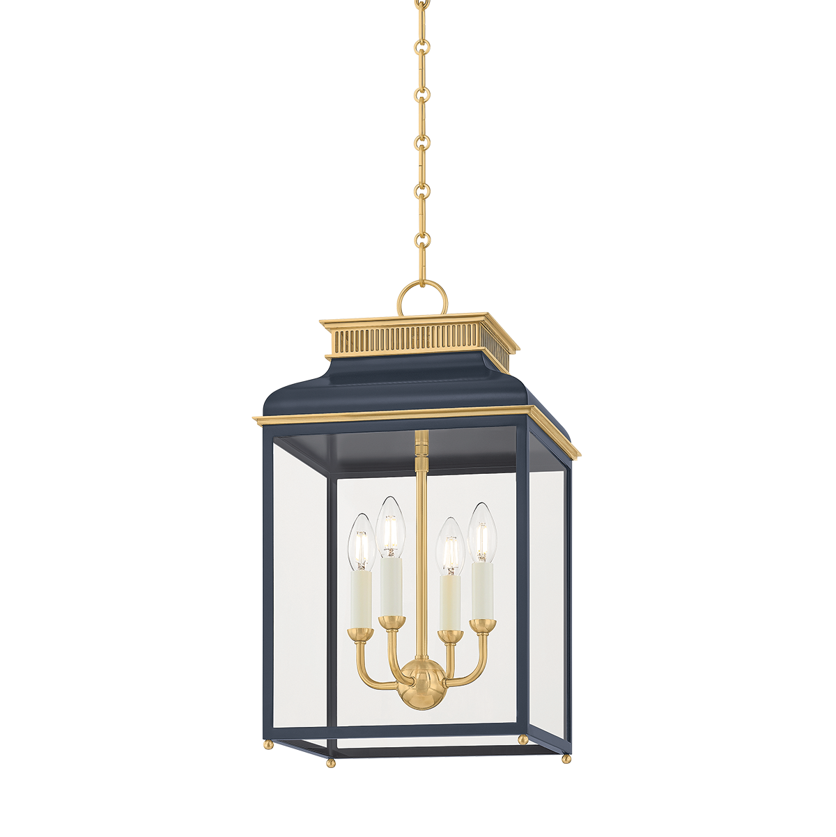 Houghton Lantern 12.75" in aged brass — a Hudson Valley lantern for entries, foyers, and covered porches at Laurie Yapp Home.