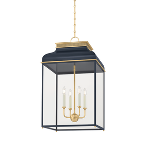 Houghton Lantern 19" in aged brass — a Hudson Valley lantern for entries, foyers, and covered porches at Laurie Yapp Home.