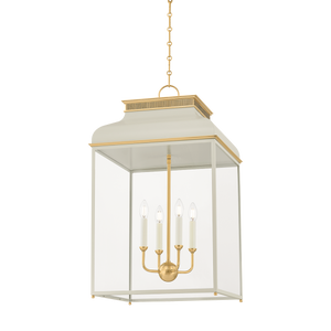 Houghton Lantern 19" in aged brass shown from a second angle to highlight the frame and glass panel detail.