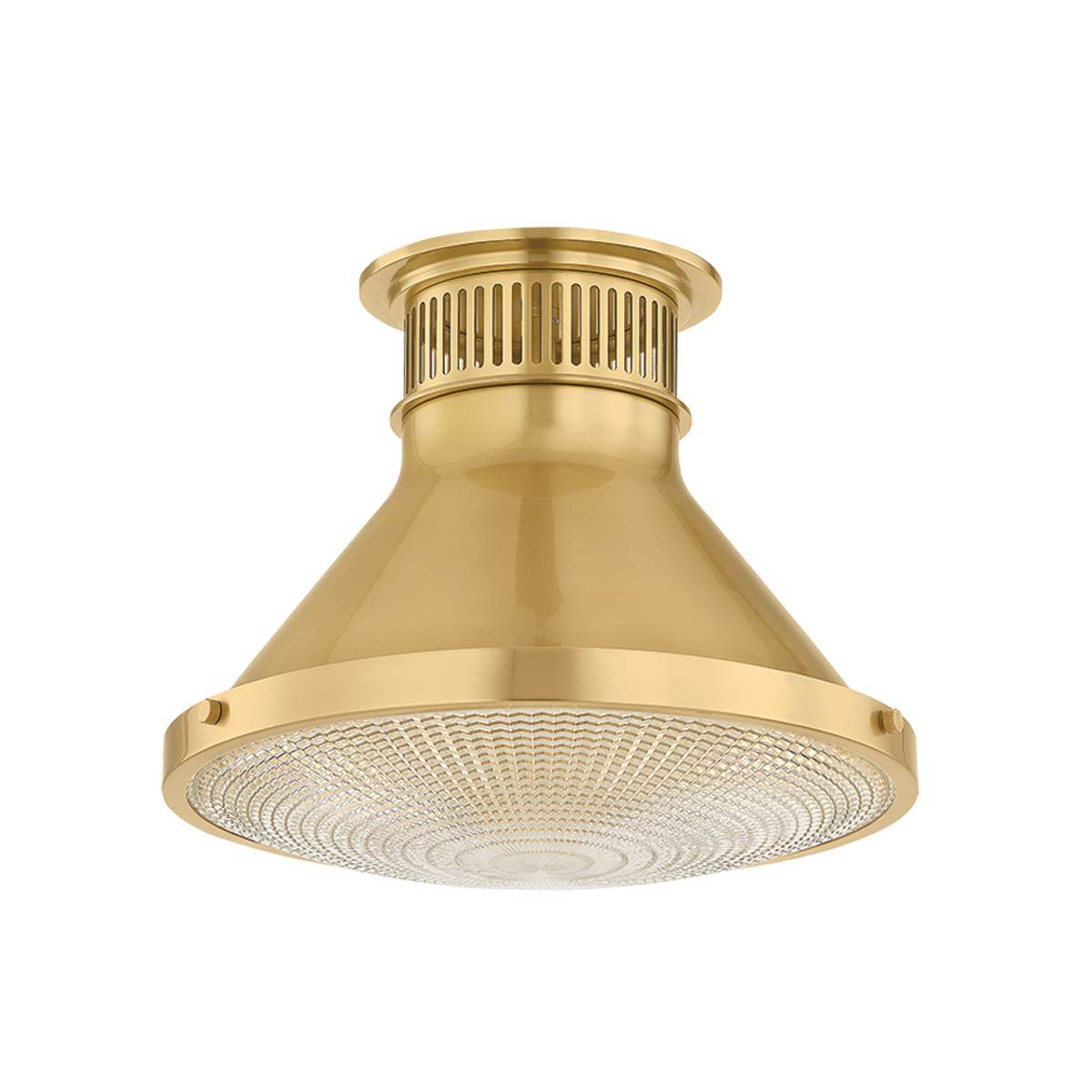 Highclere Flush Mount 12.75" in aged brass — a Hudson Valley flush mount for hallways, bedrooms, and entryways at Laurie Yapp Home.