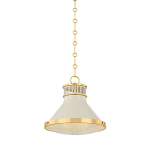 Highclere Pendant 12.75" in aged brass shown from the front to reveal the shade shape and metal detail.