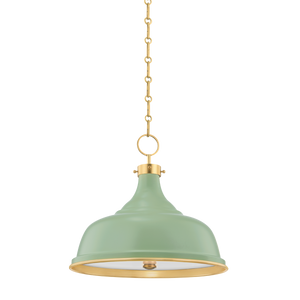 Painted No. 1 Pendant 18" in aged brass shown from the front to reveal the shade shape and metal detail.