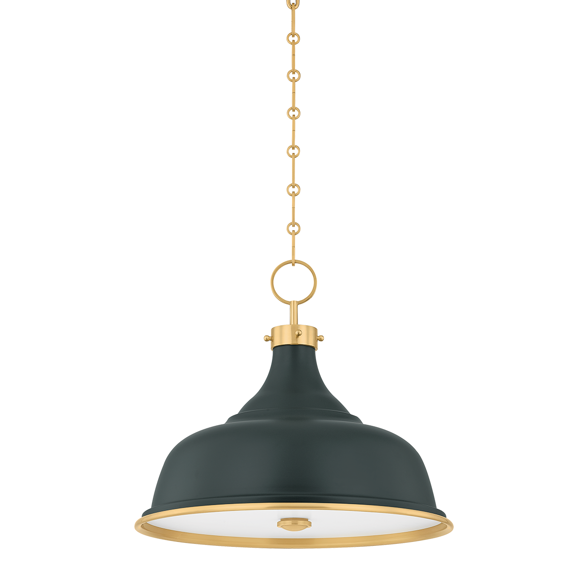 Close-up of the Painted No. 1 Pendant 18" in aged brass showing the shade shape and metal detail.