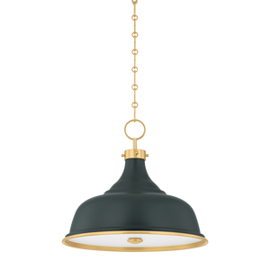 Close-up of the Painted No. 1 Pendant 18" in aged brass showing the shade shape and metal detail.