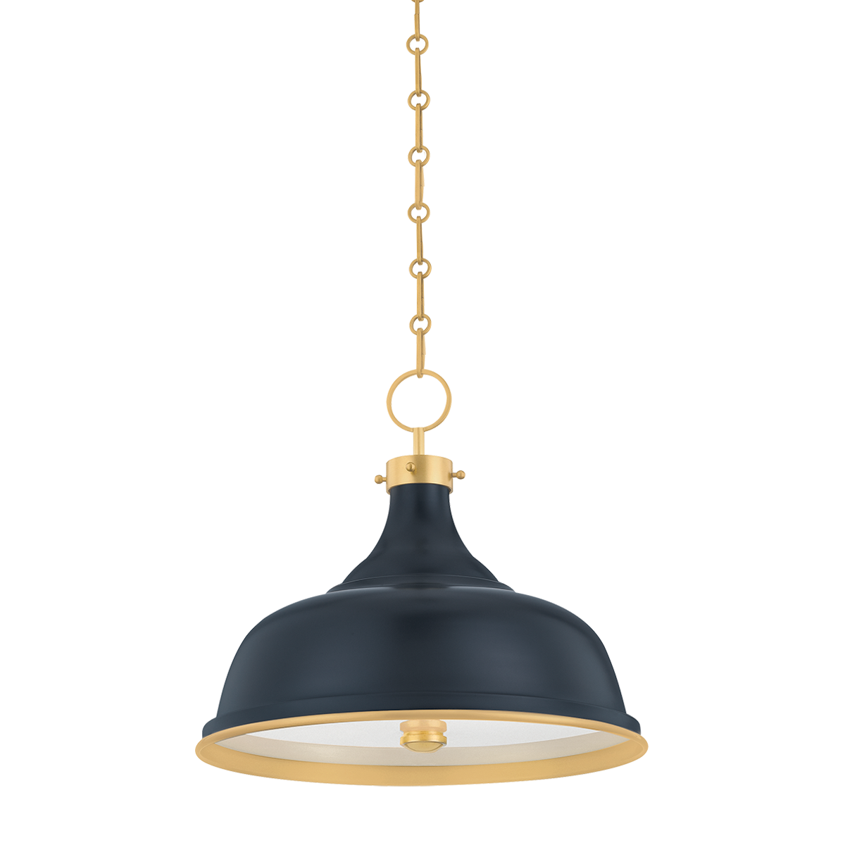 Painted No. 1 Pendant 18" in aged brass shown from a second angle to highlight the shade shape and metal detail.