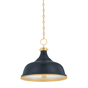 Painted No. 1 Pendant 18" in aged brass shown from a second angle to highlight the shade shape and metal detail.