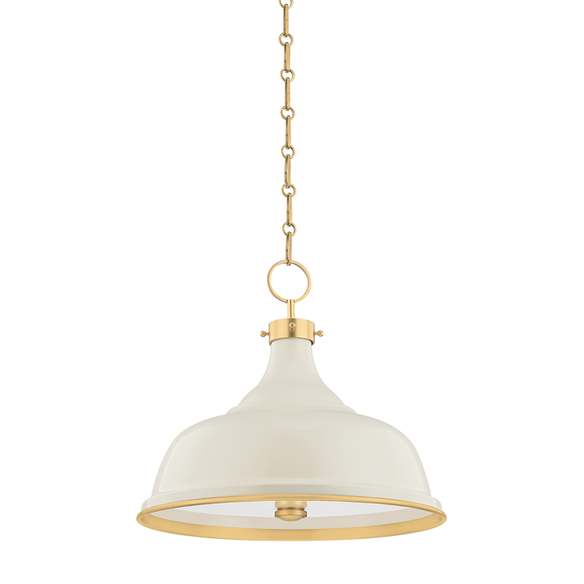 Close-up of the Painted No. 1 Pendant 18" in aged brass showing the shade shape and metal detail.