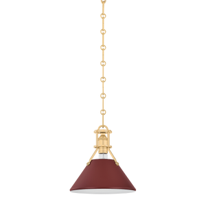 Painted No.2 Pendant in aged brass shown from a second angle to highlight the shade shape and metal detail.