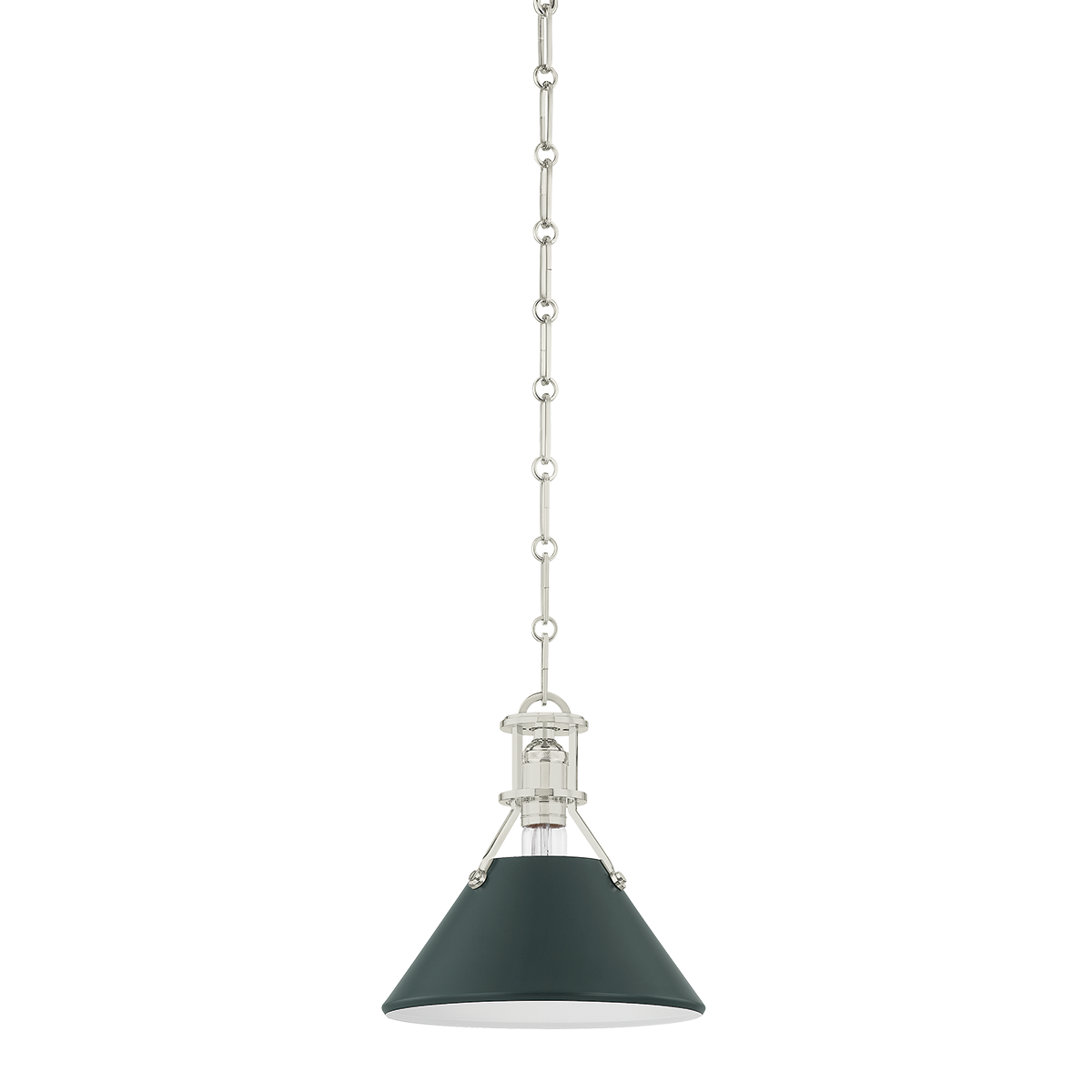 Close-up of the Painted No.2 Pendant in polished nickel showing the shade shape and metal detail.
