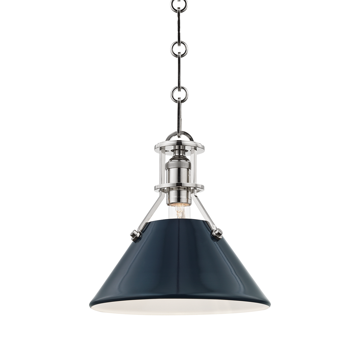 Close-up of the Painted No.2 Pendant in polished nickel showing the shade shape and metal detail.