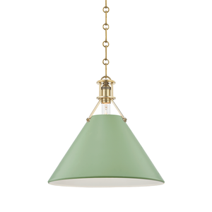 Close-up of the Painted No. 2 Pendant 16" in aged brass showing the shade shape and metal detail.