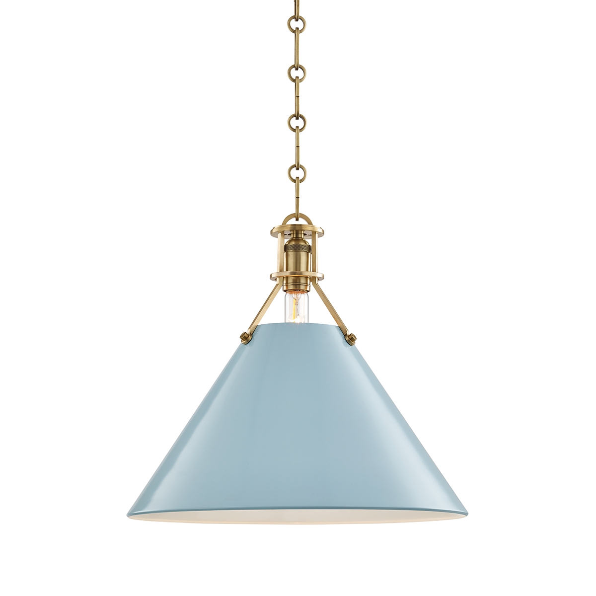Painted No. 2 Pendant 16" in aged brass — a Hudson Valley pendant for kitchens, entries, and dining rooms at Laurie Yapp Home.