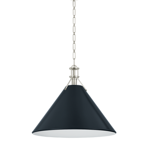 Close-up of the Painted No. 2 Pendant 21" in polished nickel showing the shade shape and metal detail.