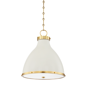 Painted No. 3 Pendant 16.5" in aged brass shown from a second angle to highlight the shade shape and metal detail.