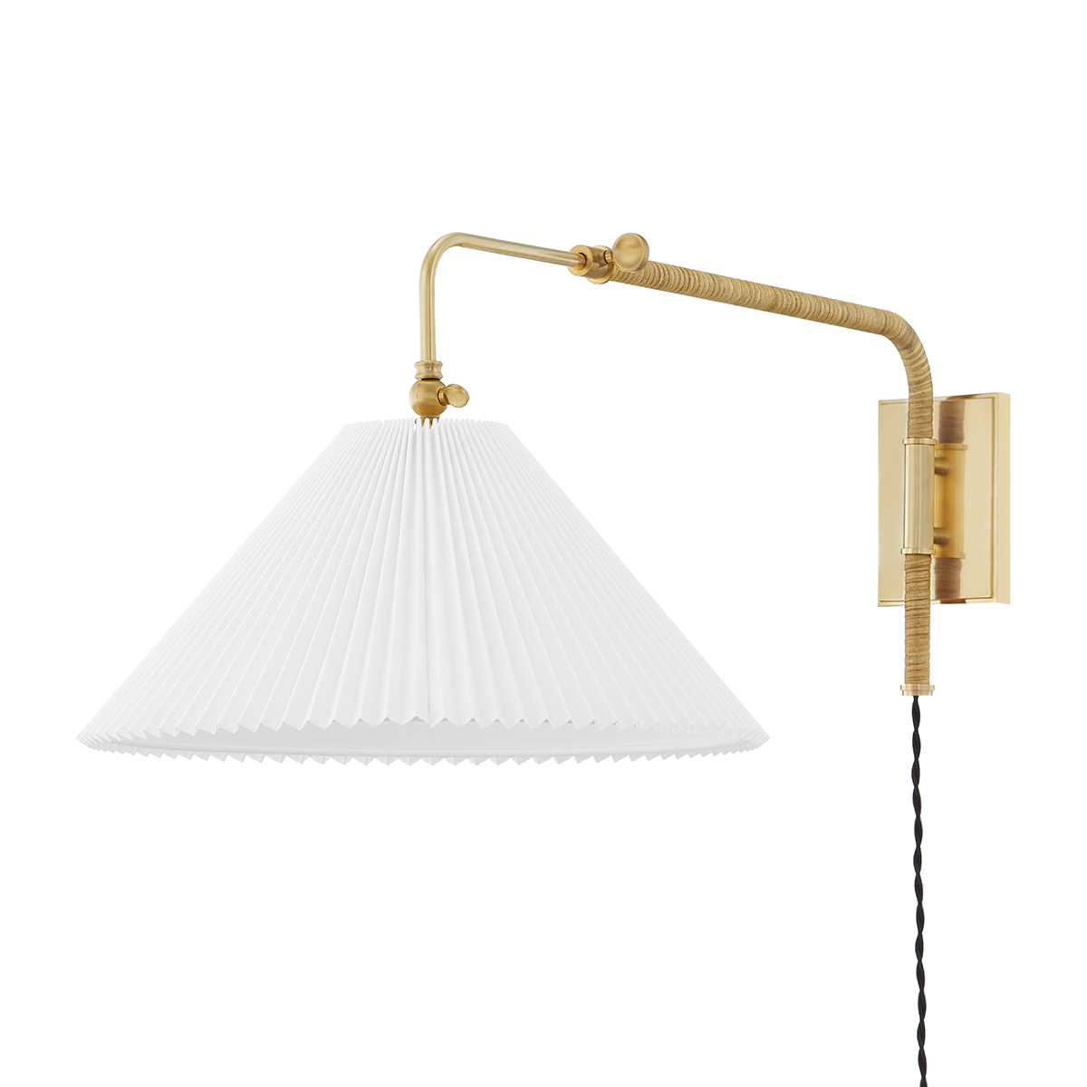 Dorset Plug-In Sconce in aged brass — a Hudson Valley plug-in sconce for bedrooms, living rooms, and reading nooks at Laurie Yapp Home.