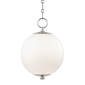 Sphere No.1 Pendant 11.25" in polished nickel shown from a second angle to highlight the shade shape and metal detail.
