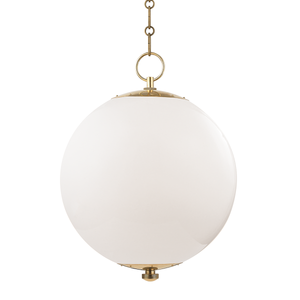 Sphere No.1 Pendant 16" in aged brass — a Hudson Valley pendant for kitchens, entries, and dining rooms at Laurie Yapp Home.