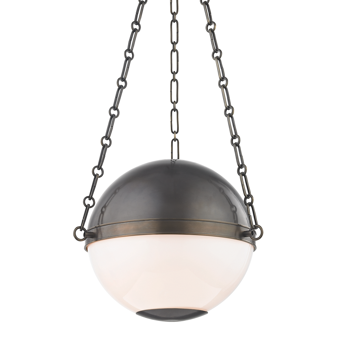 Sphere No.2 Pendant 16.5" in dark bronze shown from a second angle to highlight the shade shape and metal detail.