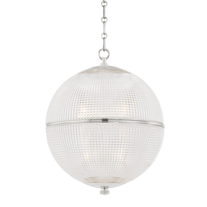 Sphere No. 3 Pendant 18.25" in polished nickel shown from the front to reveal the shade shape and metal detail.