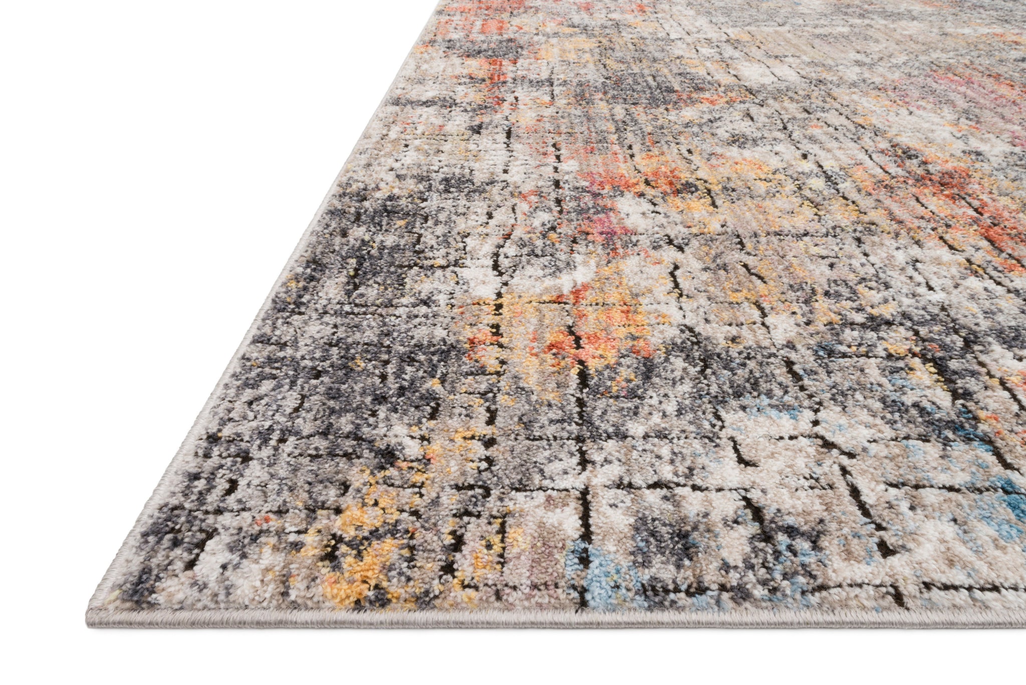 Side view of the Medusa Graphite / Sunset rug.