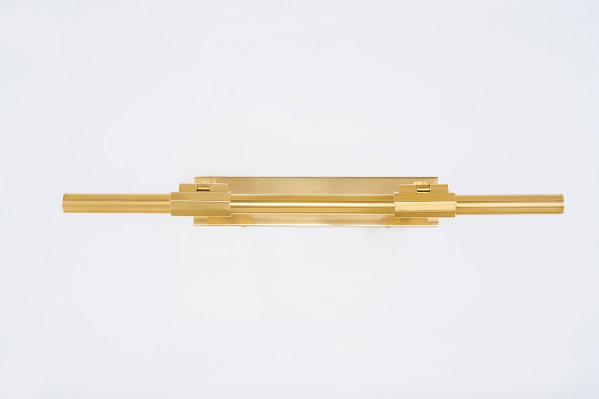 Melbourne Picture Light 23.75" in aged brass shown from the front to reveal the arm curve and shade proportion.