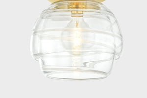 Montvale Flush Mount in aged brass shown from the front to reveal the shade profile and mounting canopy.