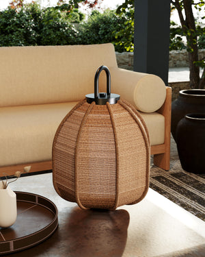 Maltby Exterior Rechargeable Table Lamp 15" styled in a curated console for warm, layered light at Laurie Yapp Home.