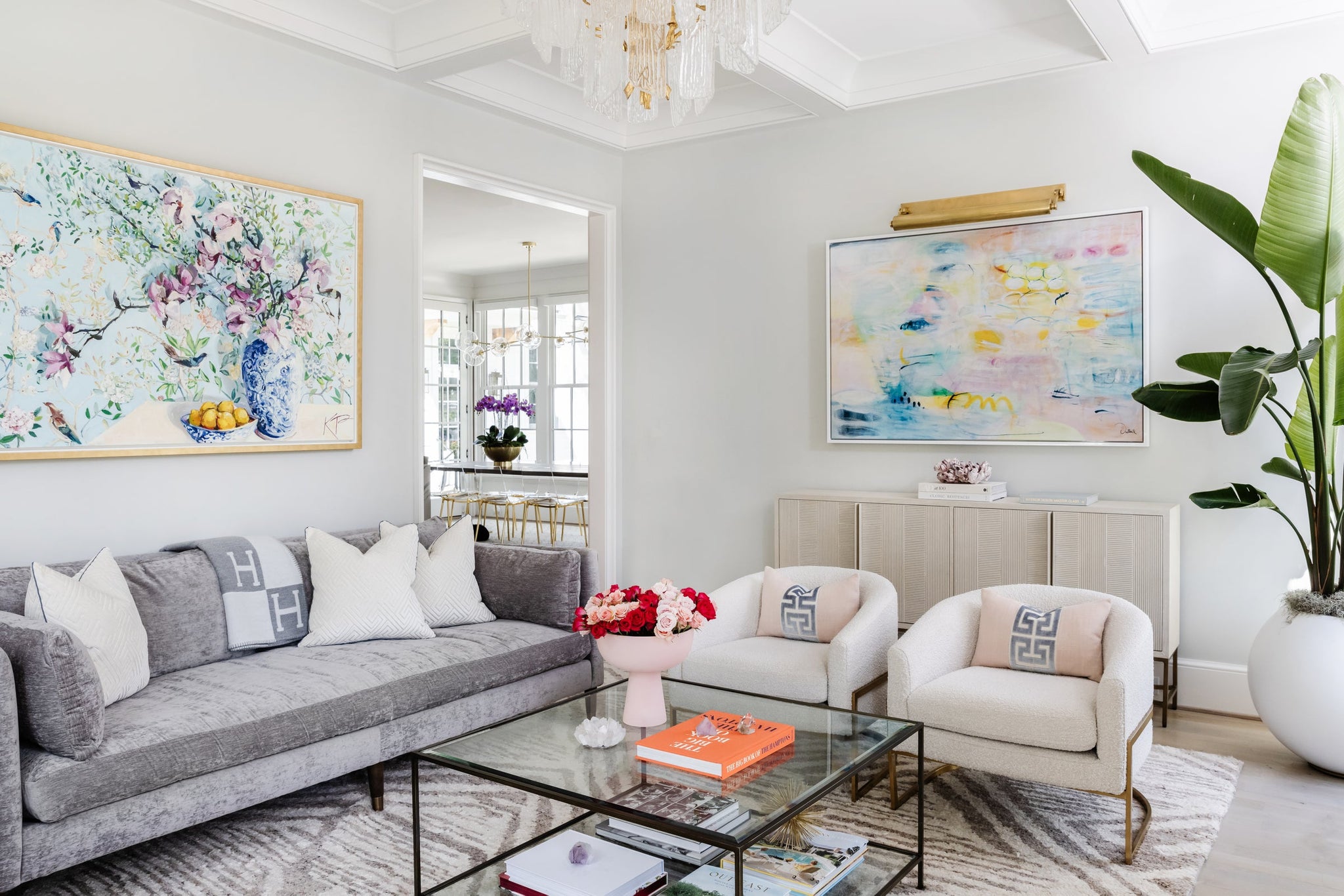 Merrick Picture Light 31.5" in aged brass styled in a gallery wall for warm, layered light at Laurie Yapp Home.