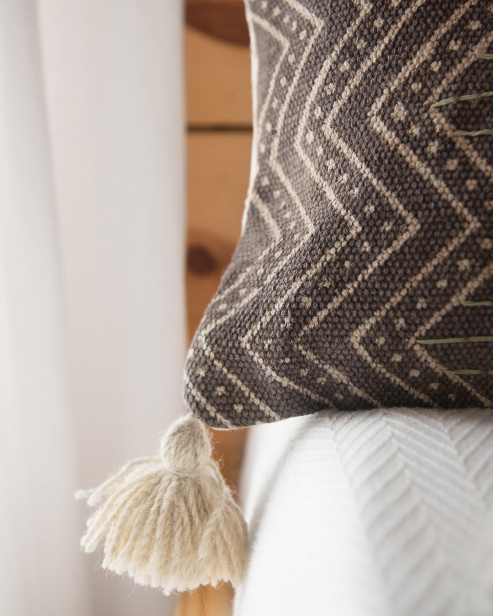 Grey / Multi Pillow (Pattern 1) shown from a different angle to reveal its pattern.