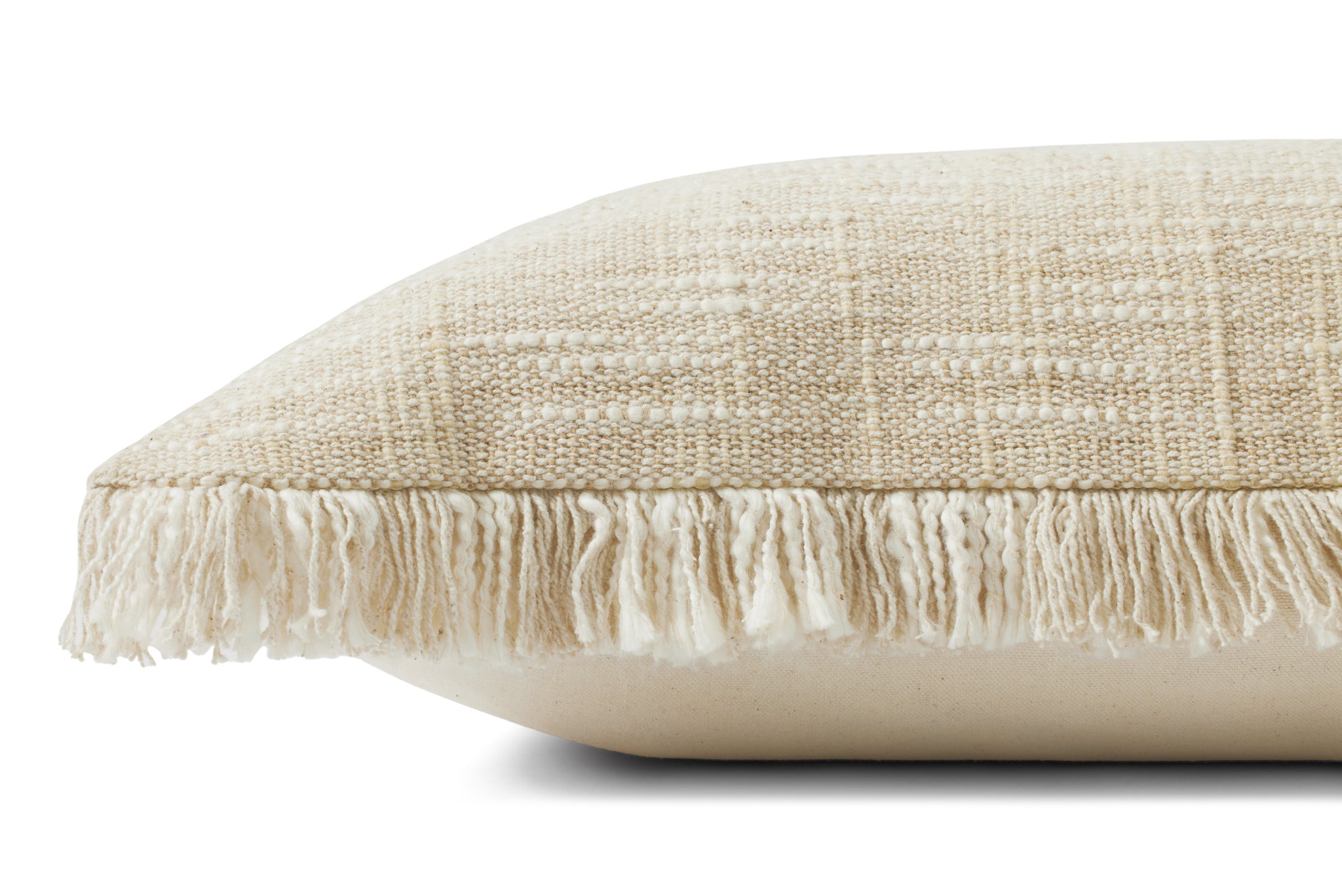 Bella Sand / Natural Pillow shown from a different angle to reveal its pattern.