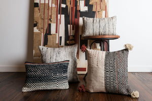 Black / Ivory Pillow (Pattern 3) shown from a different angle to reveal its pattern.