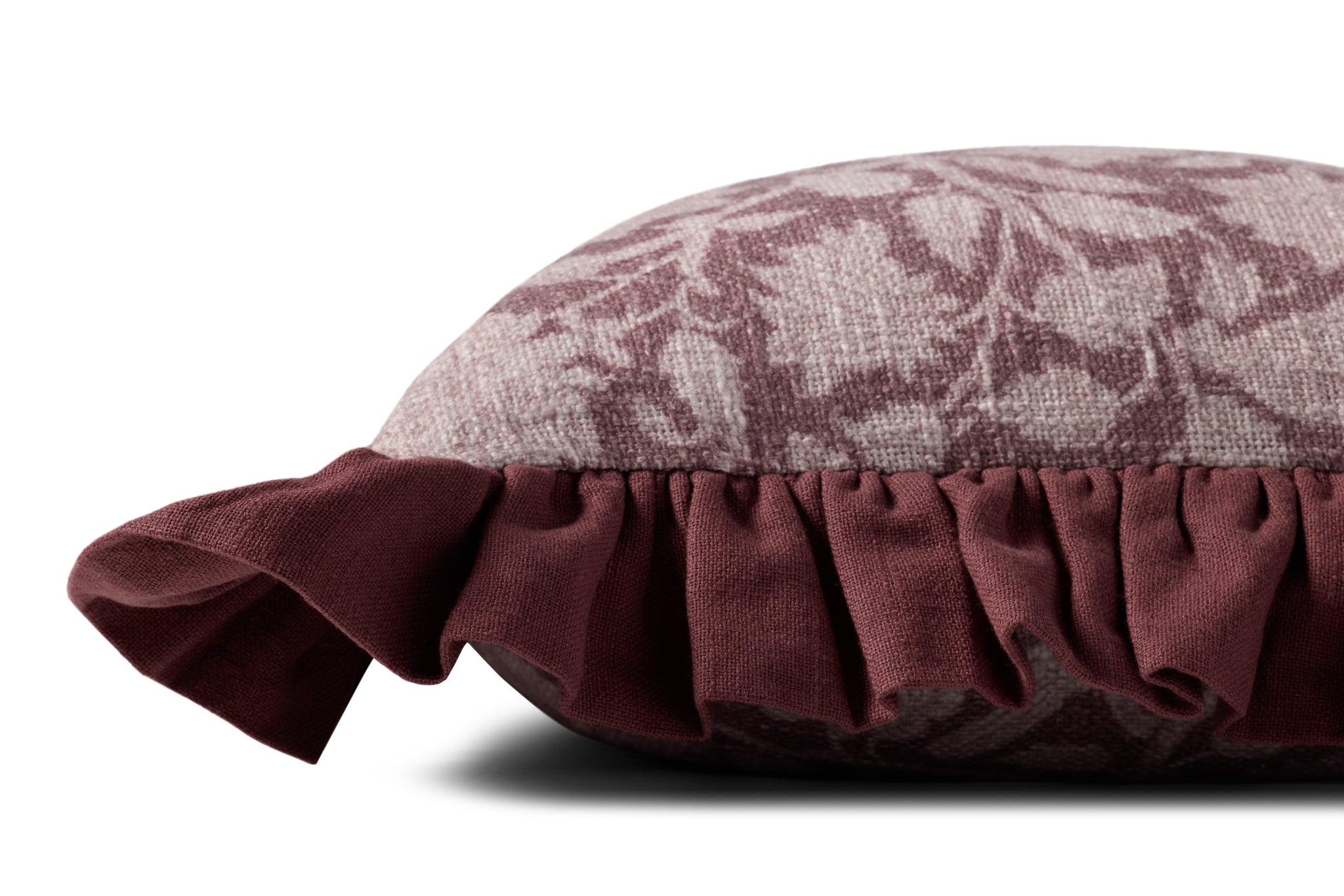Kathleen Wine Pillow shown from a different angle to reveal its pattern.