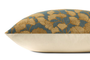 Fawn Blue / Gold Pillow shown from a different angle to reveal its pattern.