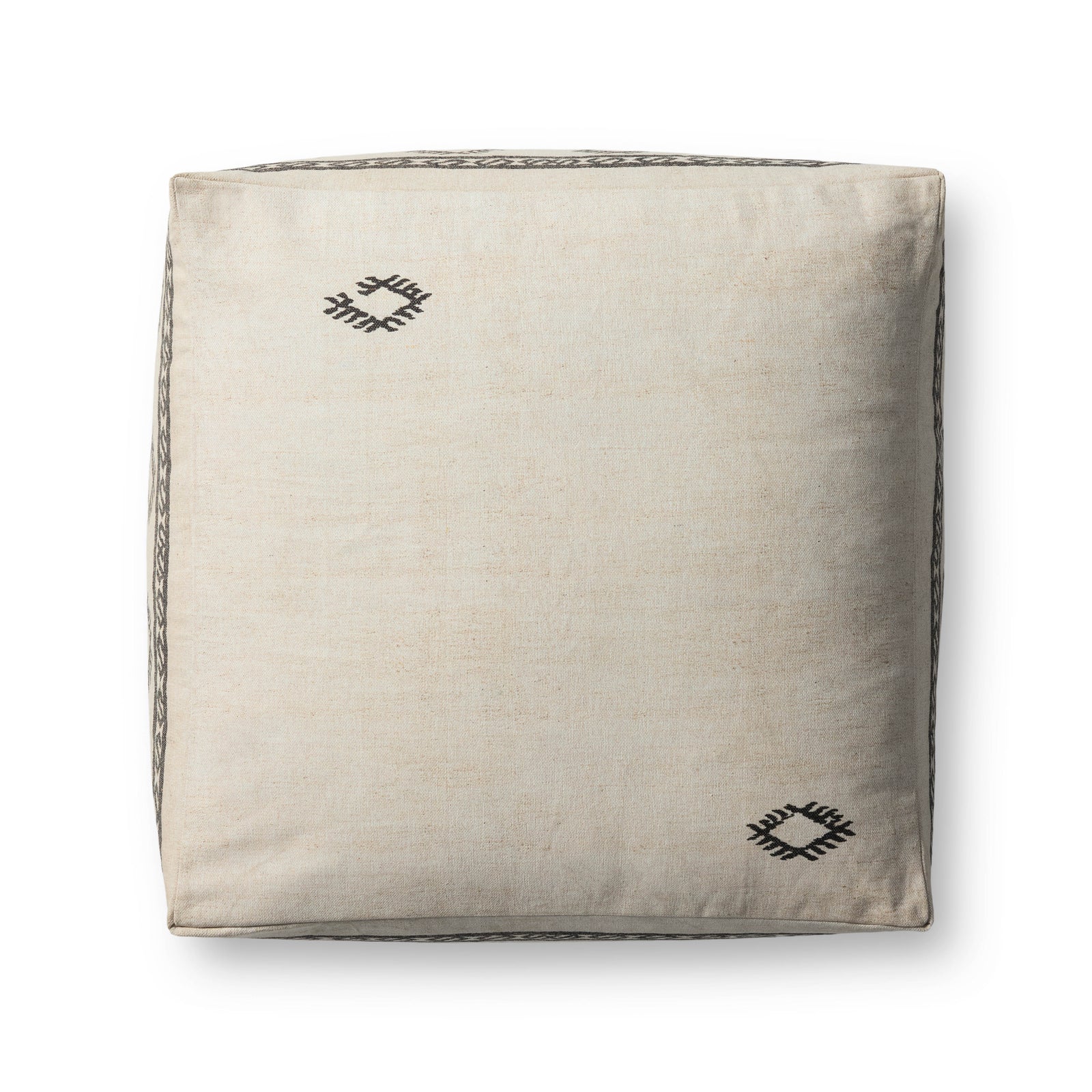 Ivory / Brown Pouf — a Loloi pouf at Laurie Yapp Home.