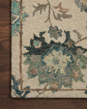 Side view of the Padma Ivory / Blue rug.