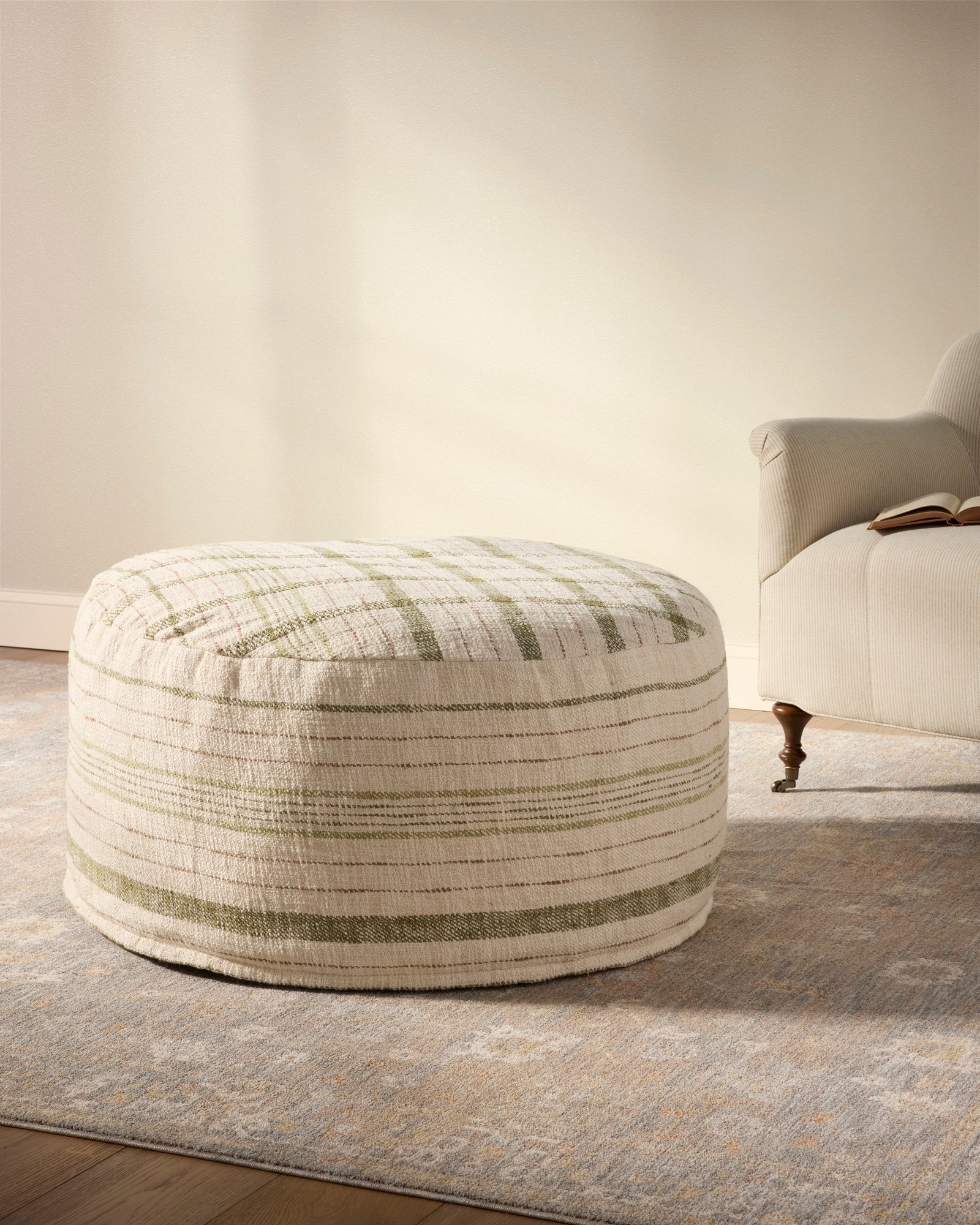Wallace Cream Cream Pouf — a Loloi pouf at Laurie Yapp Home.