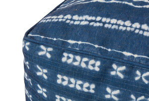 Indigo / Ivory Pouf (Pattern 1) shown from another angle.