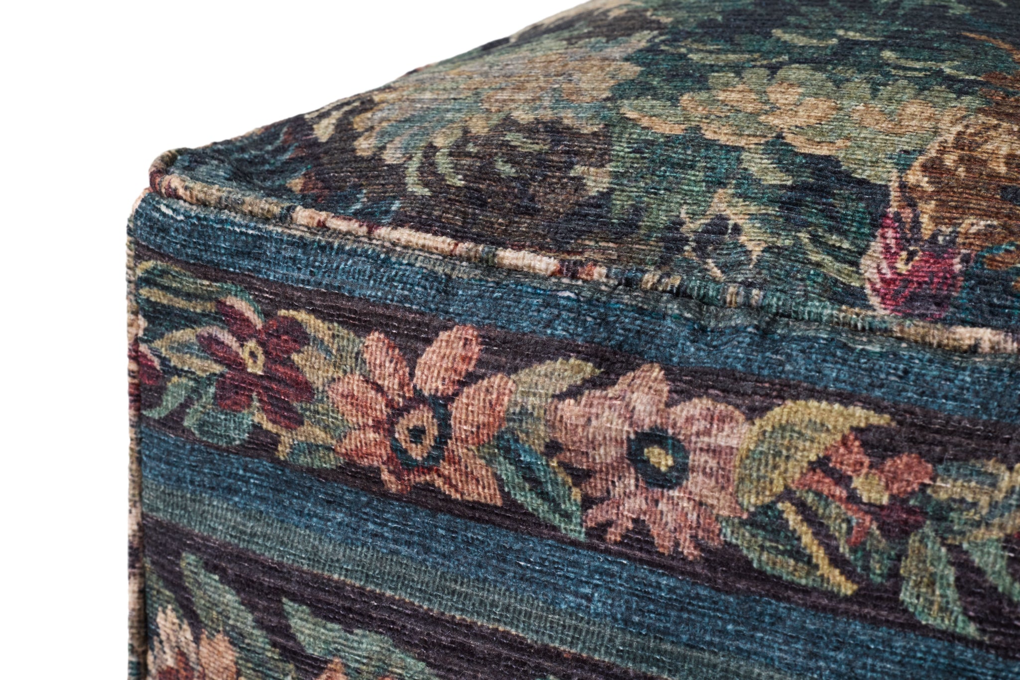 Blue / Multi Pouf shown from a different angle to reveal its pattern.