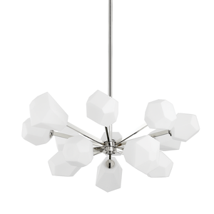 Tring Chandelier in polished nickel shown from a second angle to highlight the frame, arms, and shade detail.