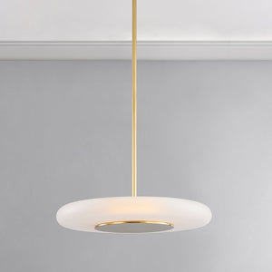 Close-up of the Blyford Pendant 20.75" in aged brass showing the shade shape and metal detail.