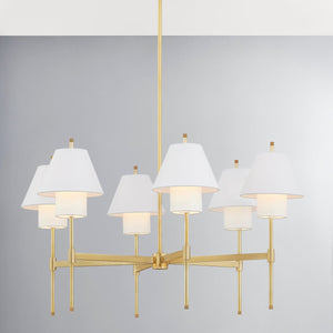 Close-up of the Glenmoore Chandelier 34.75" x 26.25" in aged brass showing the frame, arms, and shade detail.