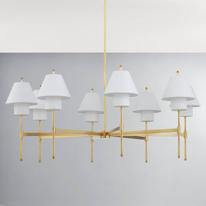 Close-up of the Glenmoore Chandelier 48.5" x 26.25" in aged brass showing the frame, arms, and shade detail.