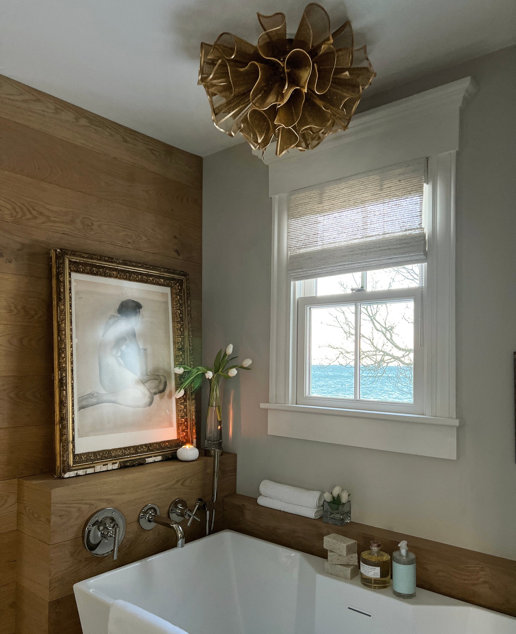 Pulse Semi Flush styled in a hallway for warm, layered light at Laurie Yapp Home.