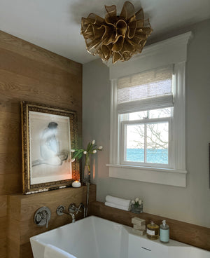 Pulse Semi Flush styled in a hallway for warm, layered light at Laurie Yapp Home.