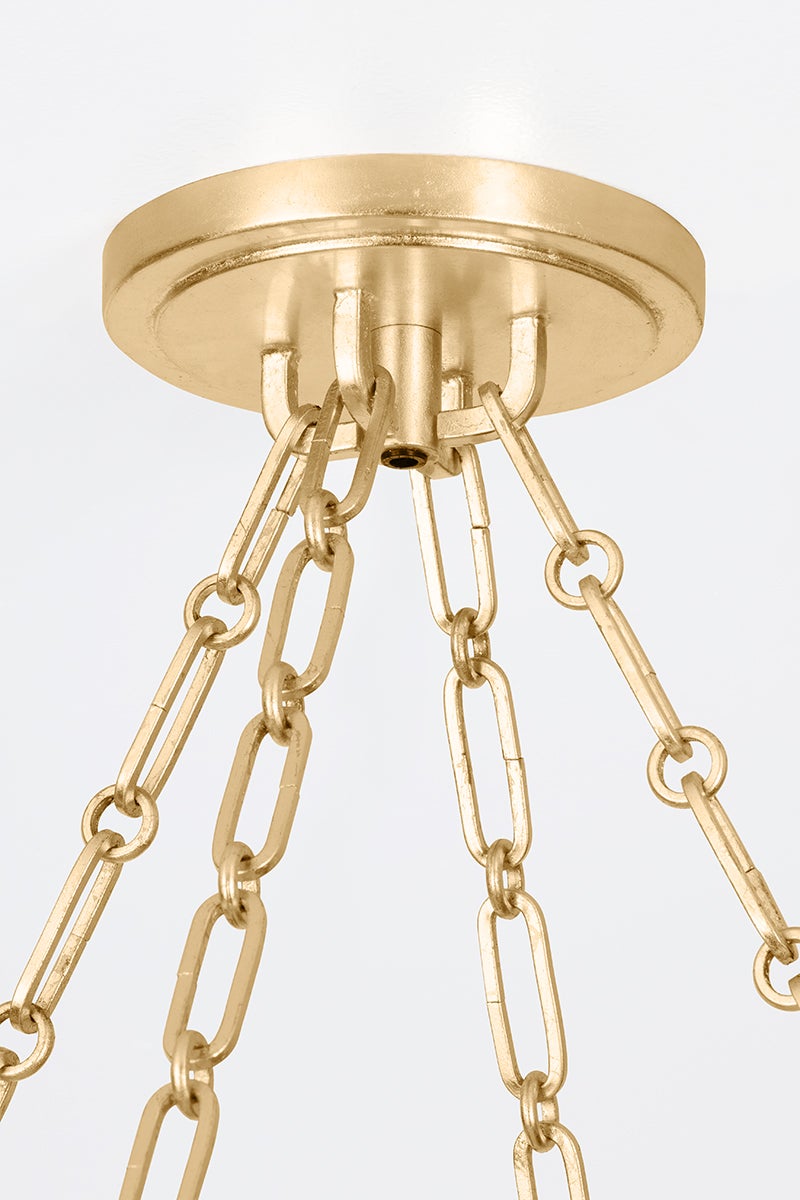 Close-up of the Quebec Chandelier 30.75" showing the frame, arms, and shade detail.